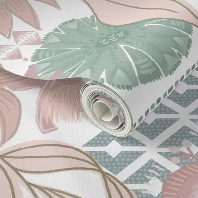 Spoonflower Peel And Stick Wallpaper Pastel Boho Tropical 2' X 12' Removable