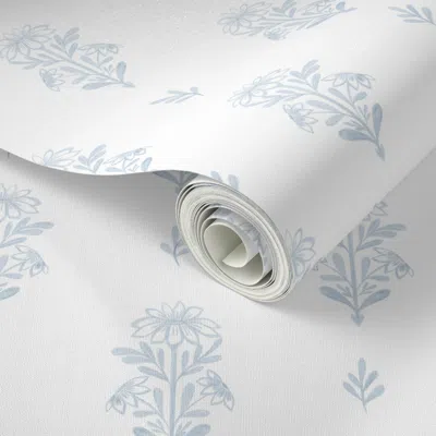 Spoonflower Peel And Stick Wallpaper Pastel Flowers Florals Folk Art In Snow White And Light Sky Blue 2' X 12' R