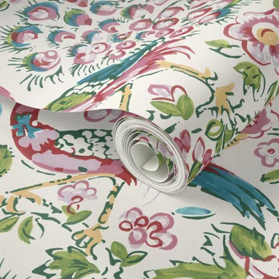 Spoonflower Peel And Stick Wallpaper Peacock Bright Muted 2' X 12' Removable