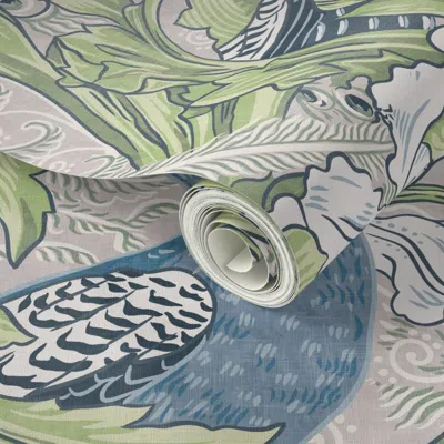 Spoonflower Peel And Stick Wallpaper Peacock Garden By Walter Crane In Blue Green Grey  Removable
