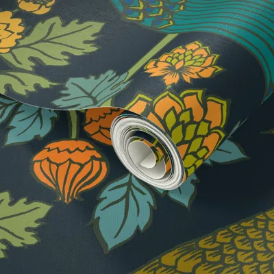 Spoonflower Peel And Stick Wallpaper Peacock Garden (midnight Wonderland) 2' X 12' Removable In Multi