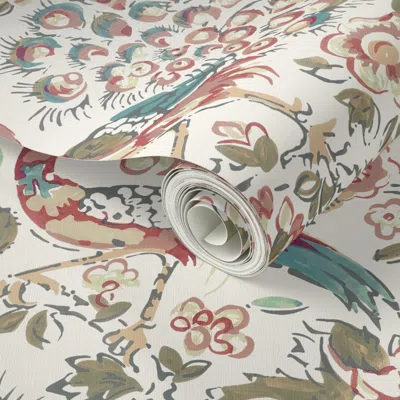 Spoonflower Peel And Stick Wallpaper Peacock Rust  Removable