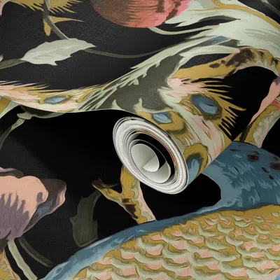 Spoonflower Peel And Stick Wallpaper Peacock Veranda At Night In Black 2' X 12' Removable