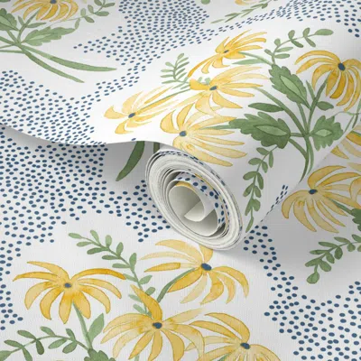 Spoonflower Peel And Stick Wallpaper Pearl's Bouquet Yellow Green And Blue 2' X 12' Removable