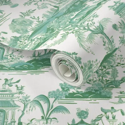 Spoonflower Peel And Stick Wallpaper Pearl River Toile Green Blue  Removable