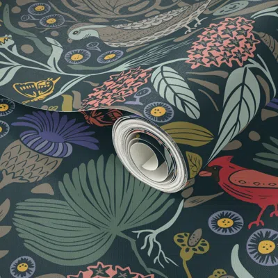 Spoonflower Peel And Stick Wallpaper Peck & Plume- Blue- Large 2' X 12' Removable