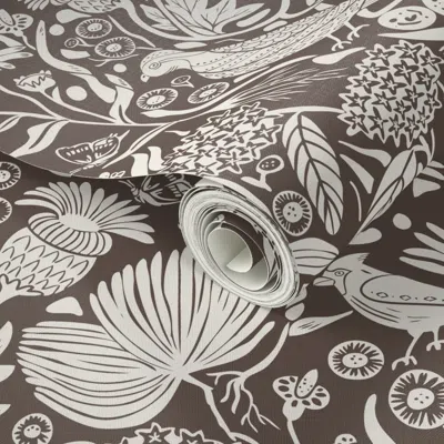 Spoonflower Peel And Stick Wallpaper Peck And Plume- Charlotte's Brown  Removable