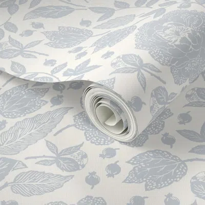 Spoonflower Peel And Stick Wallpaper Peonies Soft Light Cream Pale Blue 2' X 12' Removable