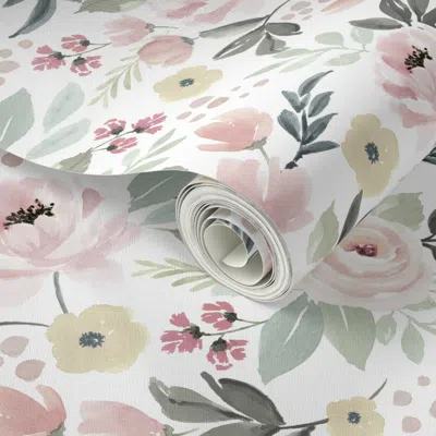 Spoonflower Peel And Stick Wallpaper Peony Garden-soft Pastel Colors 2' X 12' Removable