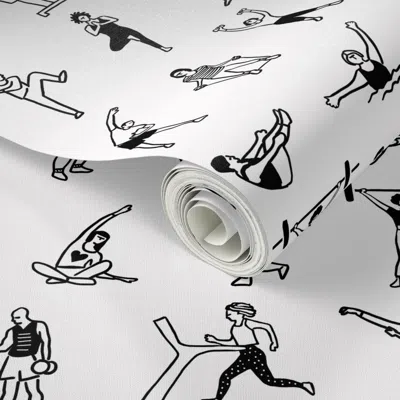 Spoonflower Peel And Stick Wallpaper People Exercising Large 2' X 12' Removable