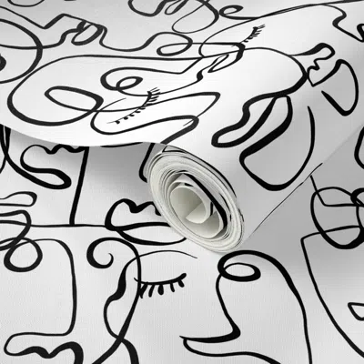 Spoonflower Peel And Stick Wallpaper People Faces - Line Drawing 2' X 12' Removable