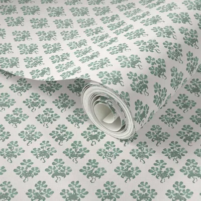 Spoonflower Peel And Stick Wallpaper Peppermint Flower Kitchen Green On Ecru 6 2' X 12' Removable