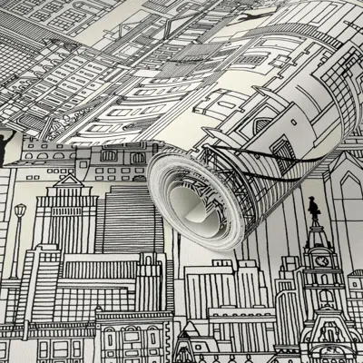Spoonflower Peel And Stick Wallpaper Philadelphia Toile Pearl Black 2' X 12' Removable In White