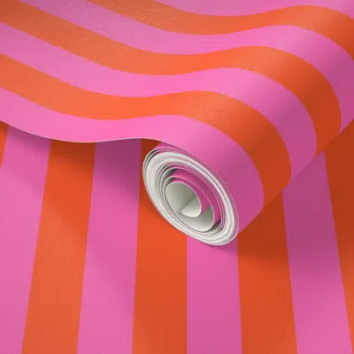 Spoonflower Peel And Stick Wallpaper Piccadilly Pinstripes In Mod Orange + Pink 2' X 12' Removable