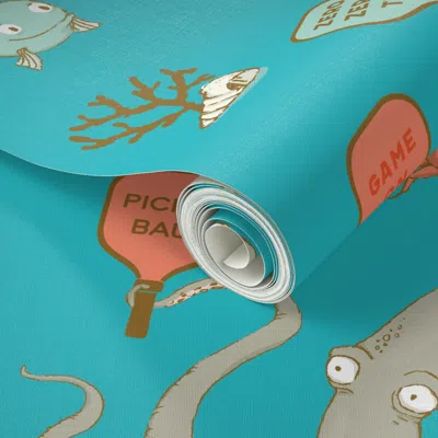 Spoonflower Peel And Stick Wallpaper Pickleball Underwater Turquoise - Large Size Tiles 2' X 12' Removable