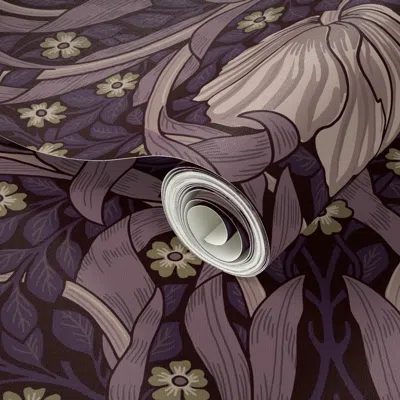 Spoonflower Peel And Stick Wallpaper Pimpernel William Morris Heritage Glamour & Cottage Flowers Deco 2' X 12' R In Purple