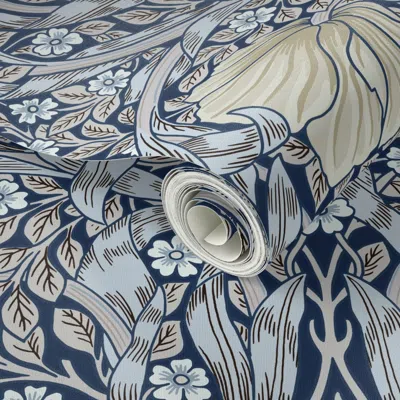 Spoonflower Peel And Stick Wallpaper Pimpernel William Morris Heritage Glamour & Cottage Flowers Deco Blue 2' X 