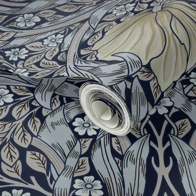 Spoonflower Peel And Stick Wallpaper Pimpernel William Morris Heritage Glamour & Cottage Flowers Deco Blue 2' X 