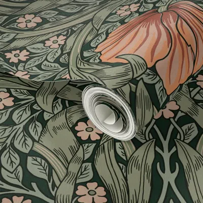 Spoonflower Peel And Stick Wallpaper Pimpernel William Morris Heritage Glamour & Cottage Flowers Deco Green 2' X