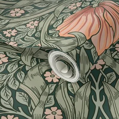Spoonflower Peel And Stick Wallpaper Pimpernel William Morris Heritage Glamour & Cottage Flowers Deco Green 2' X