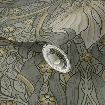 Spoonflower Peel And Stick Wallpaper Pimpernel William Morris Heritage Glamour & Cottage Flowers Deco Sage Green