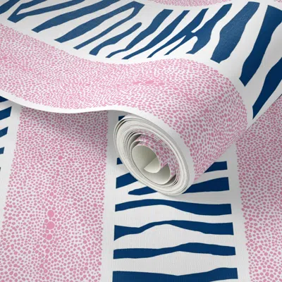 Spoonflower Peel And Stick Wallpaper Pink 1 Navy Land And Sea Stripe 2' X 12' Removable