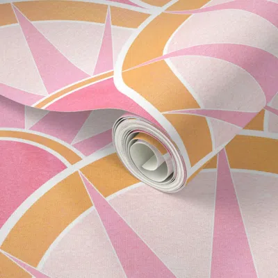 Spoonflower Peel And Stick Wallpaper Pink And Orange Art Deco Fancy Fan 2' X 12' Removable In Multi