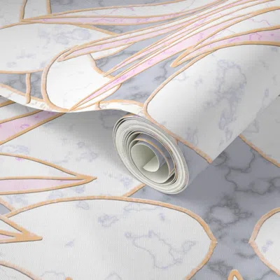 Spoonflower Peel And Stick Wallpaper Pink King Protea Art Deco (silver) 24 2' X 12' Removable In Gray