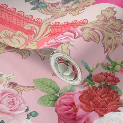 Spoonflower Peel And Stick Wallpaper Pink Rococo Romance Home Decor Version 2' X 12' Removable