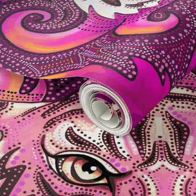 Spoonflower Peel And Stick Wallpaper Pink Tiger Damask Extra Large Scale  Removable In Purple/orange/pink