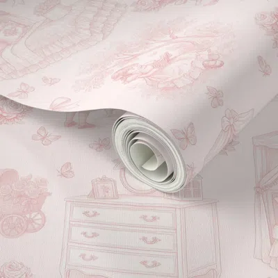 Spoonflower Peel And Stick Wallpaper Pink Toile Girl Bows And Flowers 2' X 12' Removable