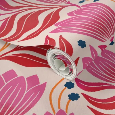 Spoonflower Peel And Stick Wallpaper Pink Tulips 2' X 12' Removable