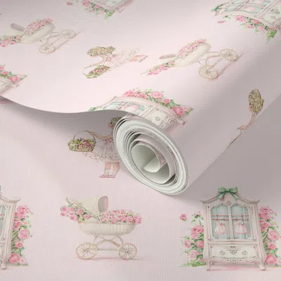 Spoonflower Peel And Stick Wallpaper Pink Whimsical Girl Bows And Flowers 2' X 12' Removable
