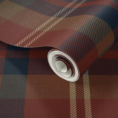 Spoonflower Peel And Stick Wallpaper Plaid In Ruby Red And Navy Blue 2' X 12' Removable