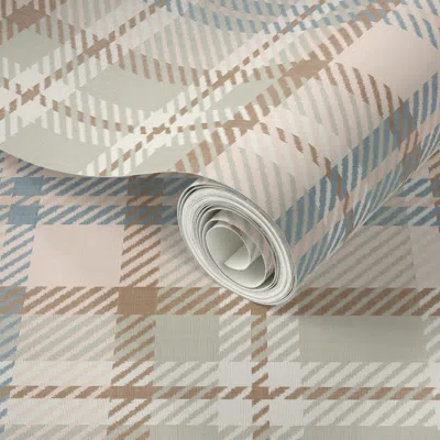 Spoonflower Peel And Stick Wallpaper Plaid - L - Japandi Sage Blush Arona Glacial 2' X 12' Removable In Multi