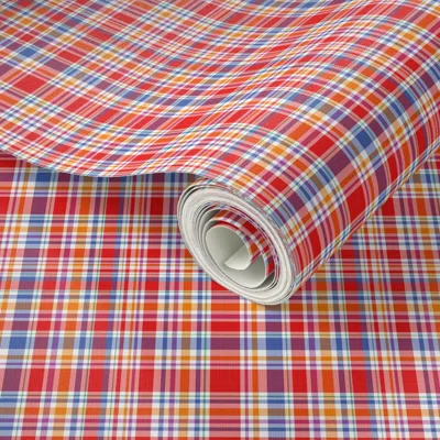 Spoonflower Peel And Stick Wallpaper Plaid Small Print Blue Red White Purple Orange 2' X 12' Removable