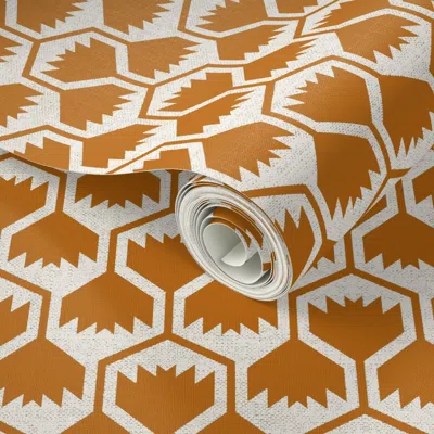 Spoonflower Peel And Stick Wallpaper Playa Geo Flora Ochre 2' X 12' Removable