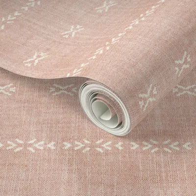 Spoonflower Peel And Stick Wallpaper Playa Tribal Stripe Pink Rotated 2' X 12' Removable In Brown