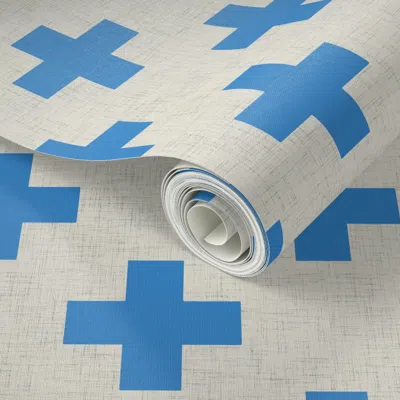Spoonflower Peel And Stick Wallpaper Plus One Linen Blue 2' X 12' Removable