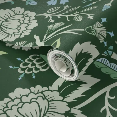 Spoonflower Peel And Stick Wallpaper Pollinator Dragons Traditional Fantasy Floral Geek Emerald Green -jumbo  Re