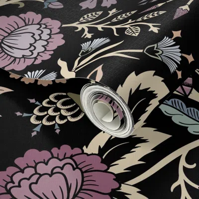 Spoonflower Peel And Stick Wallpaper Pollinator Dragons Traditional Fantasy Floral Goth Muted Jewel Black -jumbo