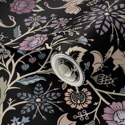 Spoonflower Peel And Stick Wallpaper Pollinator Dragons Traditional Fantasy Floral Goth Muted Jewel Black -large