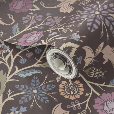 Spoonflower Peel And Stick Wallpaper Pollinator Dragons Traditional Fantasy Floral Goth Muted Jewel Slate -large