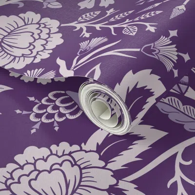 Spoonflower Peel And Stick Wallpaper Pollinator Dragons - Traditional Fantasy Floral Goth Royal Purple - Jumbo 2