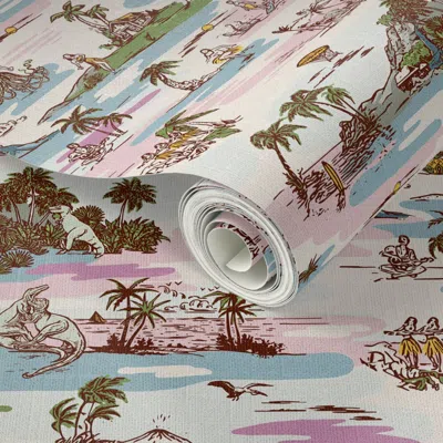 Spoonflower Peel And Stick Wallpaper Polynesian Paradox Paradise - Vintage Colors Fabric Texture - Large Scale 2