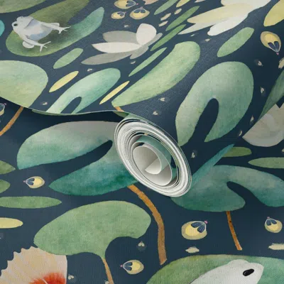 Spoonflower Peel And Stick Wallpaper Pond At Night - Koi Fish In The Pond L 2' X 12' Removable