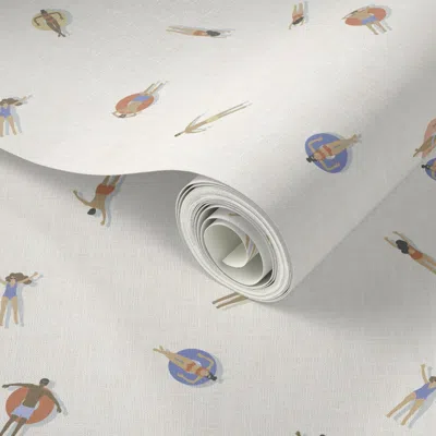 Spoonflower Peel And Stick Wallpaper Pool Day Swimmers And Floats In Cream White (medium) 2' X 12' Removable