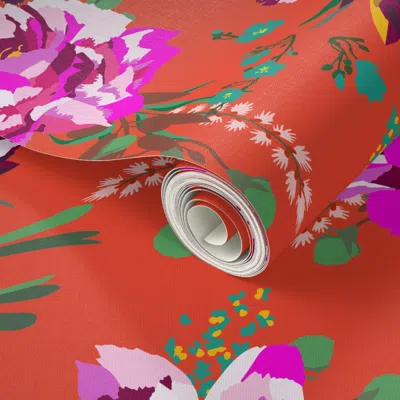Spoonflower Peel And Stick Wallpaper Poppy Wild Orange 2' X 12' Removable