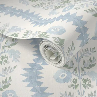 Spoonflower Peel And Stick Wallpaper Portia Ikat Floral Stripe Athabasca  Removable In Blue