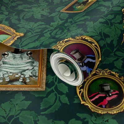 Spoonflower Peel And Stick Wallpaper Portraits Of Frogs And Toads With Top Hats On A Dark Green Leafy Background